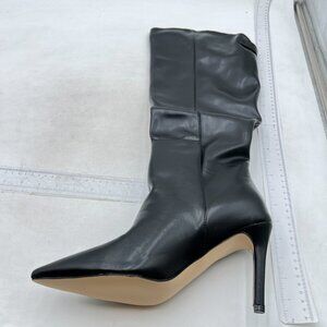 Black Women Western Knee High Long Boots Leather Pointed Toe High Heels Shoes